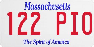 MA license plate 122PI0