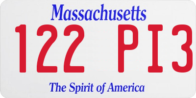 MA license plate 122PI3