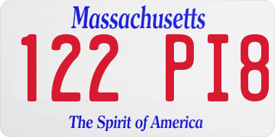 MA license plate 122PI8