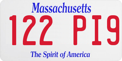 MA license plate 122PI9