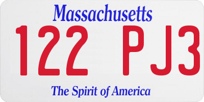 MA license plate 122PJ3