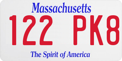 MA license plate 122PK8