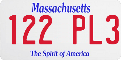 MA license plate 122PL3