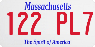 MA license plate 122PL7