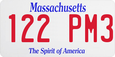 MA license plate 122PM3