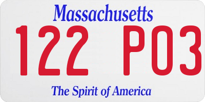 MA license plate 122PO3