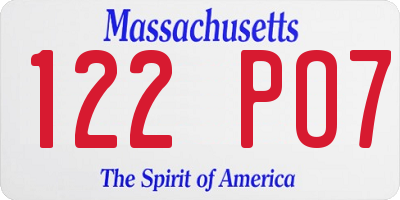 MA license plate 122PO7