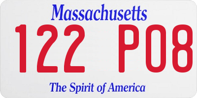 MA license plate 122PO8