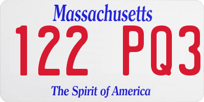 MA license plate 122PQ3