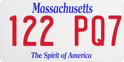 MA license plate 122PQ7