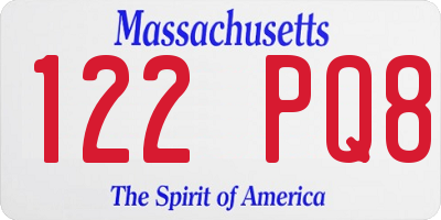 MA license plate 122PQ8