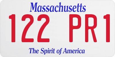 MA license plate 122PR1