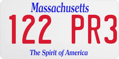 MA license plate 122PR3