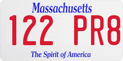 MA license plate 122PR8