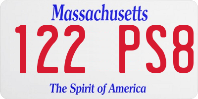MA license plate 122PS8