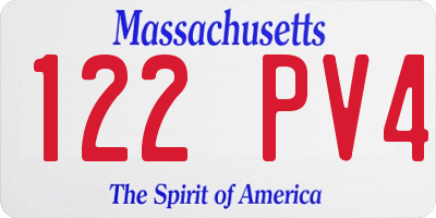 MA license plate 122PV4
