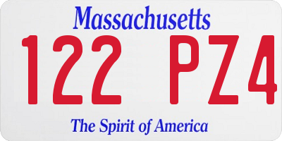 MA license plate 122PZ4