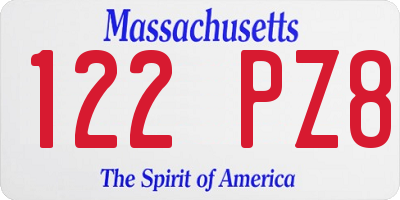 MA license plate 122PZ8
