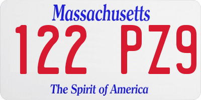 MA license plate 122PZ9
