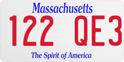 MA license plate 122QE3