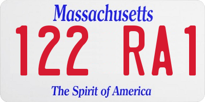 MA license plate 122RA1