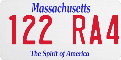 MA license plate 122RA4