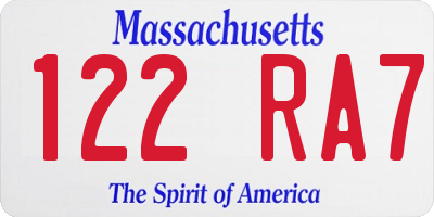 MA license plate 122RA7
