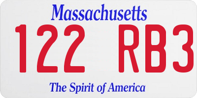 MA license plate 122RB3