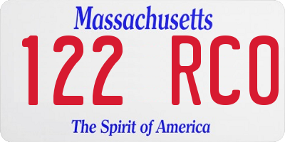 MA license plate 122RC0