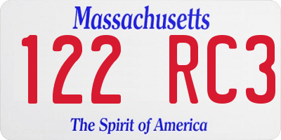 MA license plate 122RC3