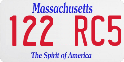 MA license plate 122RC5