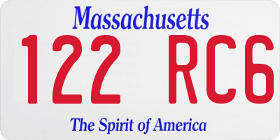 MA license plate 122RC6