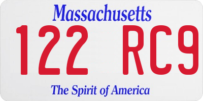 MA license plate 122RC9
