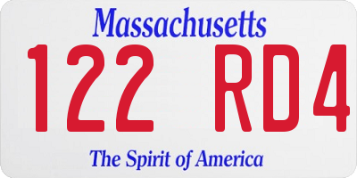 MA license plate 122RD4