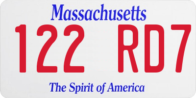 MA license plate 122RD7