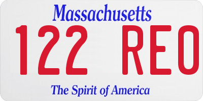 MA license plate 122RE0