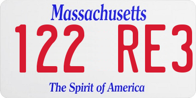 MA license plate 122RE3