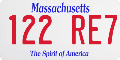 MA license plate 122RE7