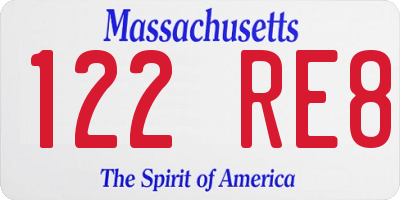 MA license plate 122RE8
