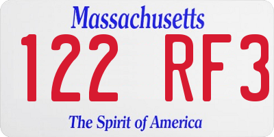 MA license plate 122RF3