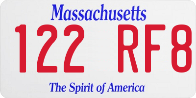MA license plate 122RF8