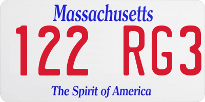 MA license plate 122RG3