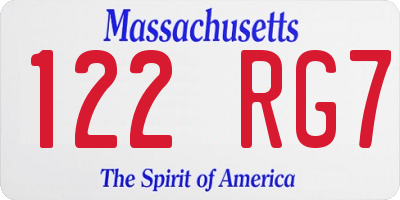 MA license plate 122RG7