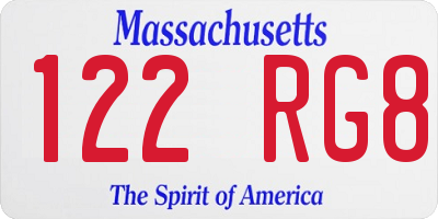 MA license plate 122RG8