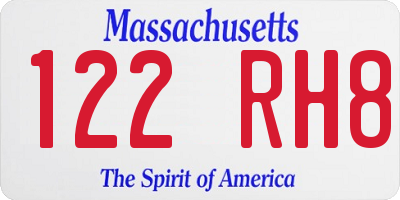 MA license plate 122RH8