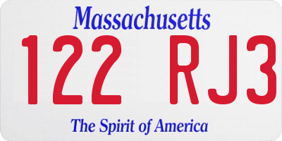 MA license plate 122RJ3