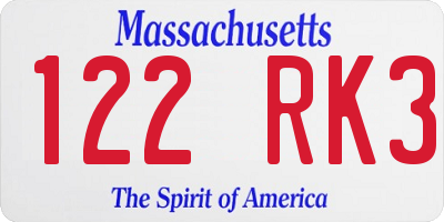 MA license plate 122RK3