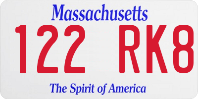MA license plate 122RK8