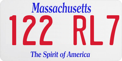 MA license plate 122RL7