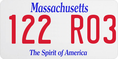 MA license plate 122RO3